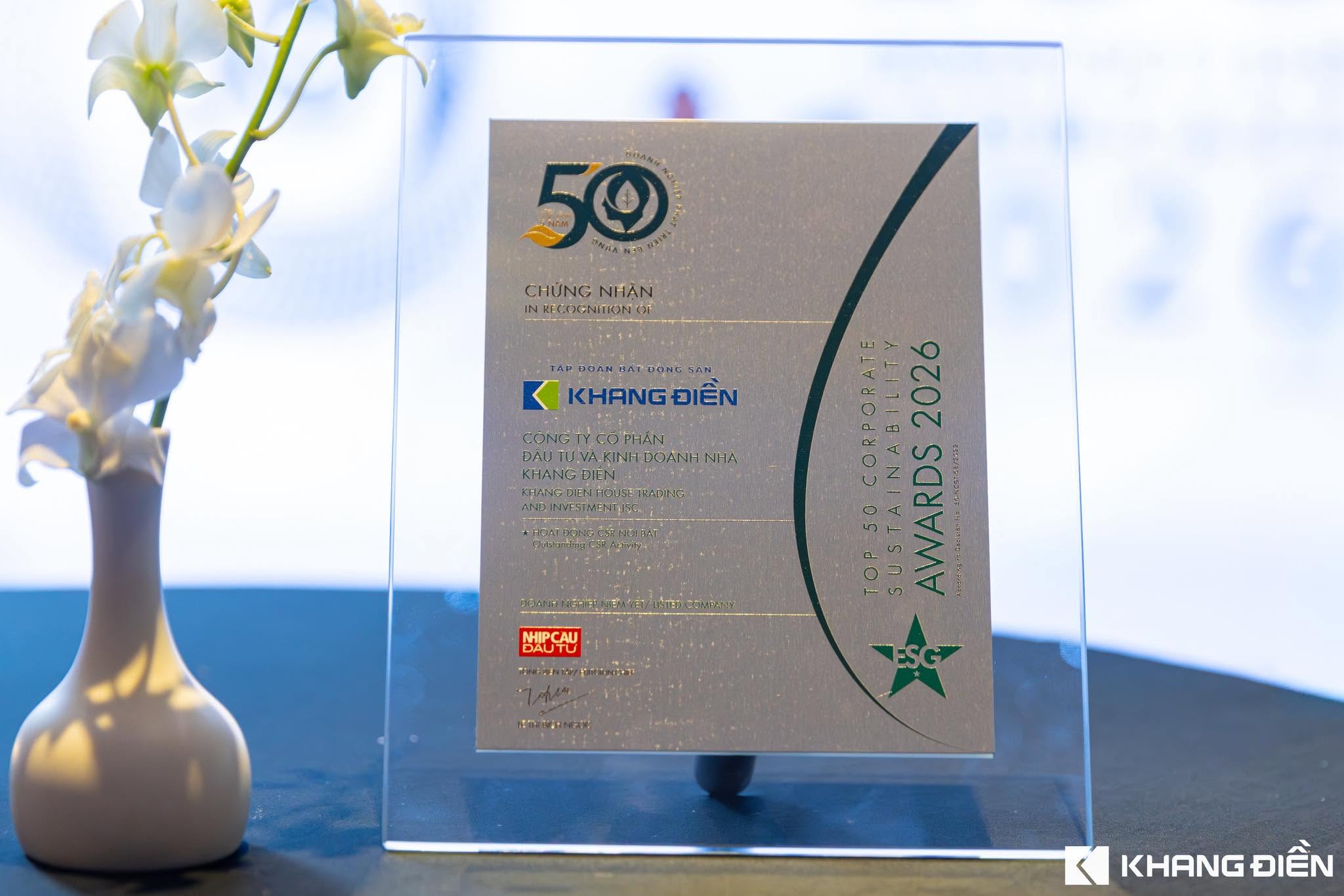 TẬP ĐOÀN KHANG ĐIỀN (KDH) ĐẠT “TOP 50 DOANH NGHIỆP PHÁT TRIỂN BỀN VỮNG TIÊU BIỂU VIỆT NAM 2026” NĂM THỨ 3 LIÊN TIẾP